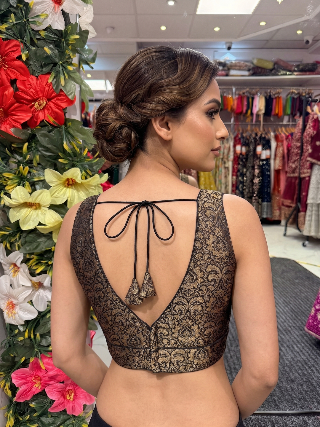 Silk Brocade V-Neck Blouse