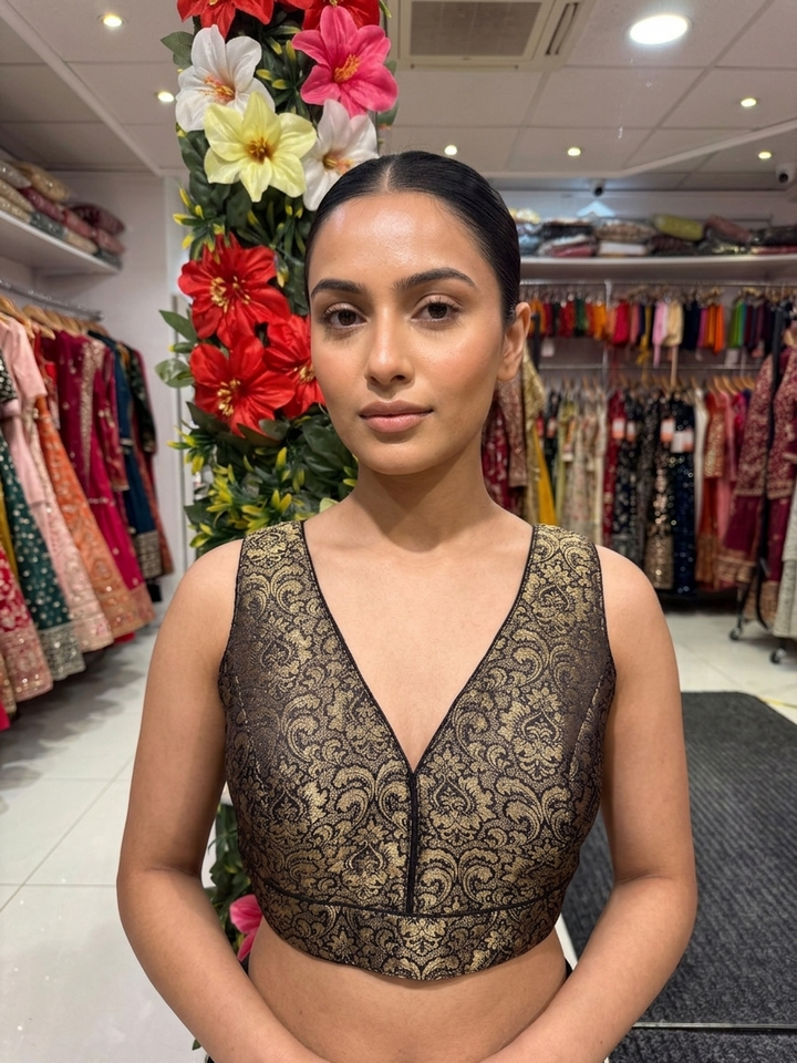 Silk Brocade V-Neck Blouse