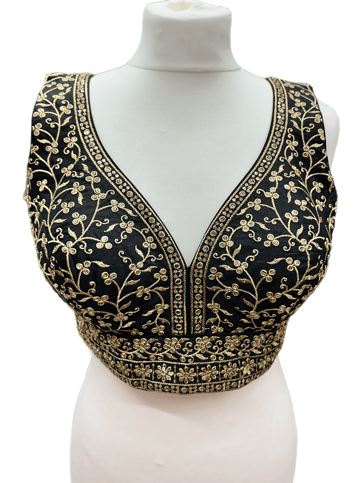 Elegant Gold Sequin Embroidered Blouse | Sizes 32, 38 & 40 with Expandable Margin - Shree Shringar