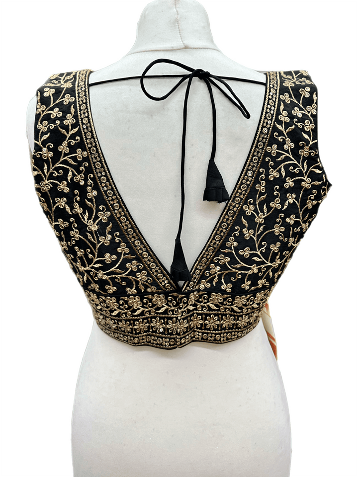 Elegant Gold Sequin Embroidered Blouse | Sizes 32, 38 & 40 with Expandable Margin - Shree Shringar