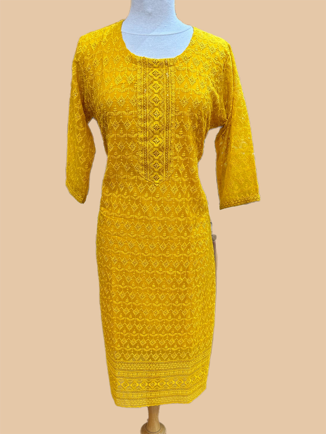 Rayon Sequin-Embellished Long Kurti with Authentic Lucknowi Embroidery - Shree Shringar