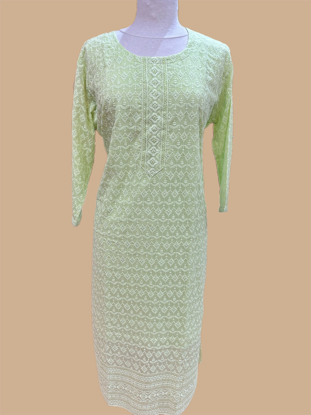 Rayon Sequin-Embellished Long Kurti with Authentic Lucknowi Embroidery - Shree Shringar