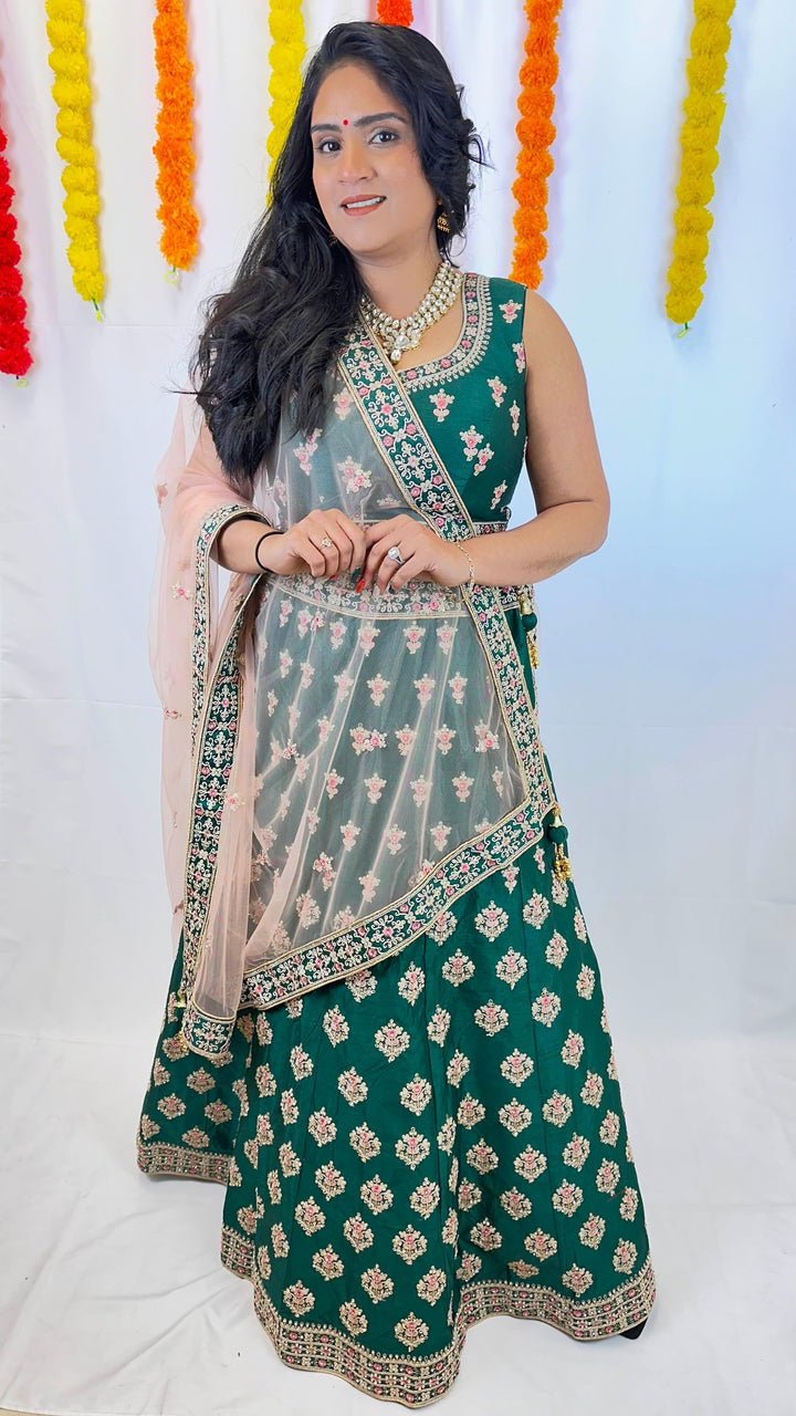 Readymade Raw Silk Lehenga Choli with Net Dupatta - Elegant Embroidery & Dazzling Diamond Work - Shree Shringar