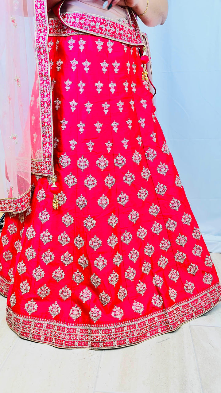 Readymade Raw Silk Lehenga Choli with Net Dupatta - Elegant Embroidery & Dazzling Diamond Work - Shree Shringar