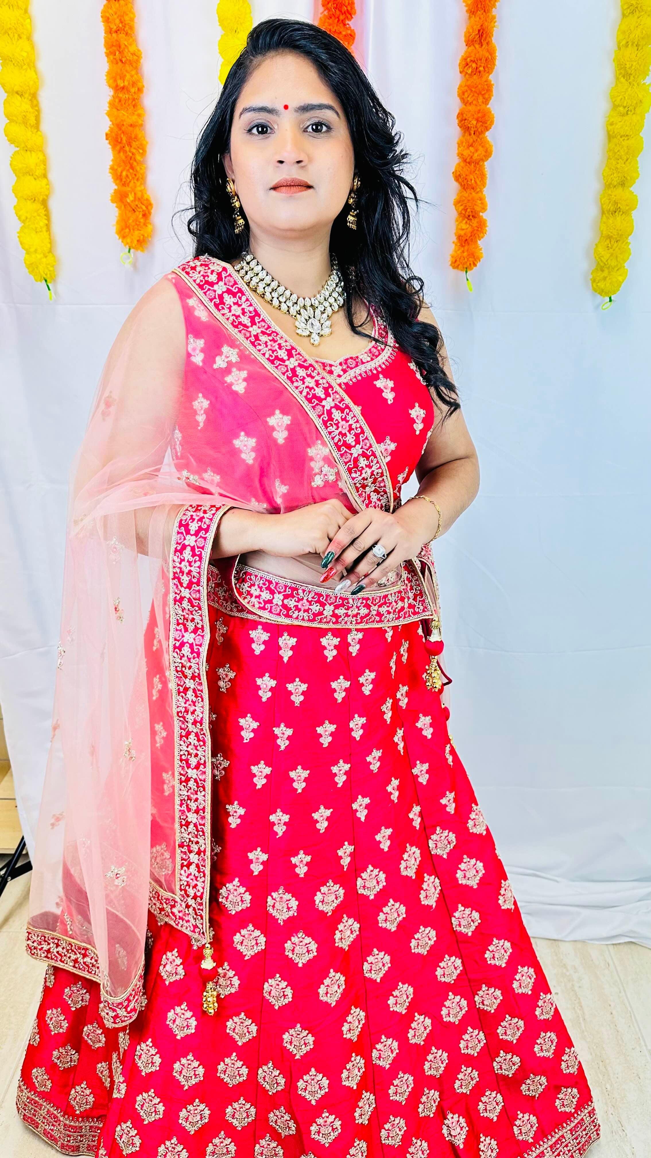 Readymade Raw Silk Lehenga Choli with Net Dupatta Elegant Embroidery Dazzling Diamond Work