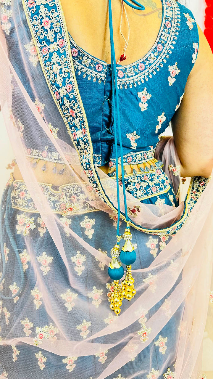 Readymade Raw Silk Lehenga Choli with Net Dupatta - Elegant Embroidery & Dazzling Diamond Work - Shree Shringar