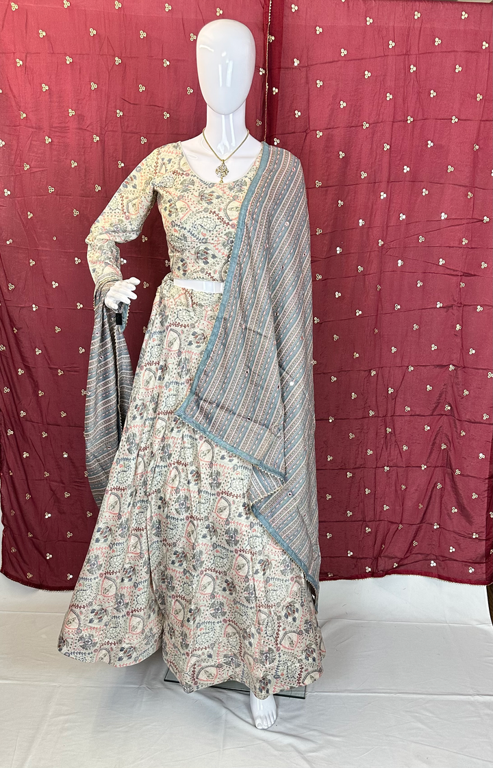 Elegant Floral Cotton Lehenga Set with Matching Dupatta - Shree Shringar