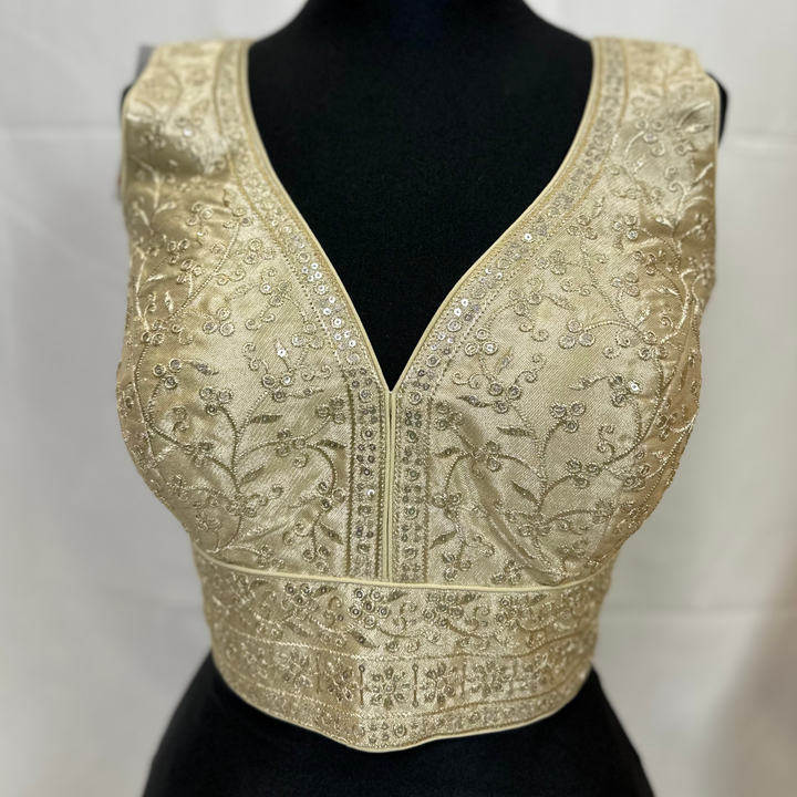 Elegant Gold Sequin Embroidered Blouse | Sizes 32 & 40 with Expandable Margin - Shree Shringar