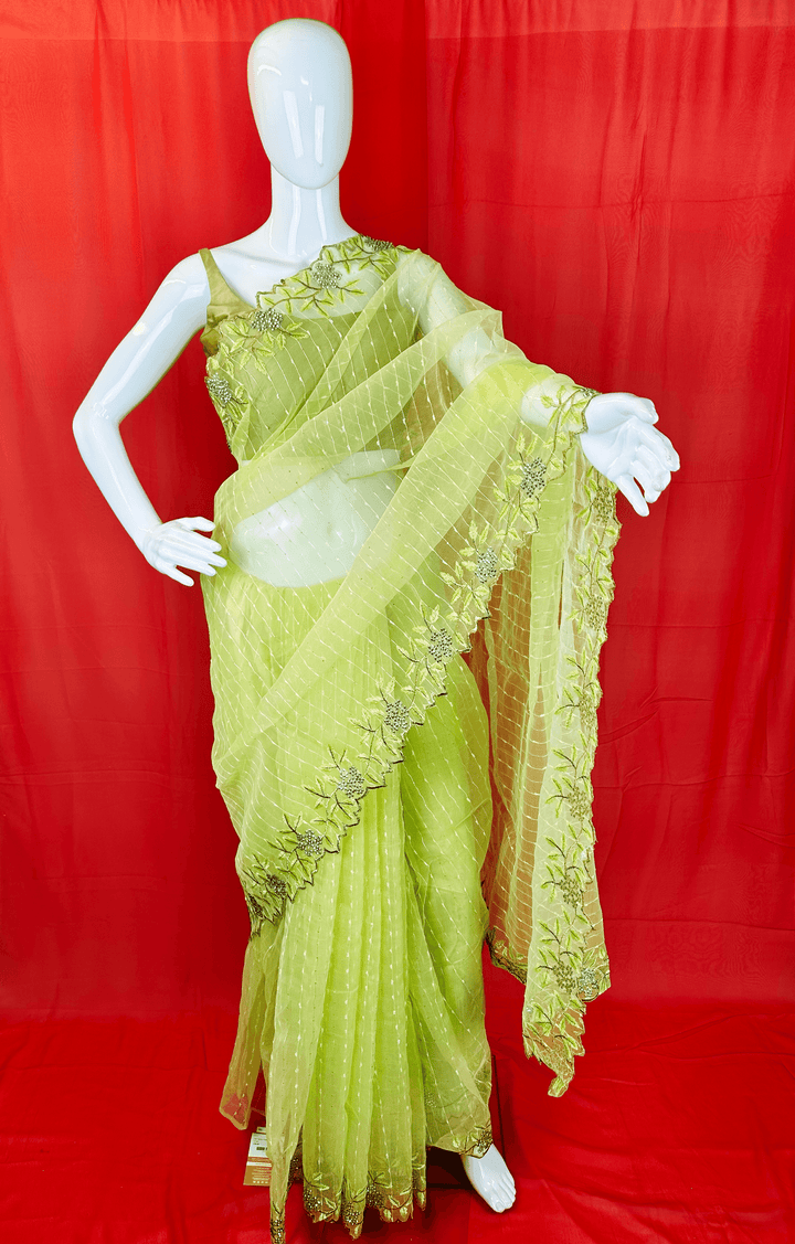 Ethereal Net Saree with Thread Work Border & Embellished Blouse Piece - Shree Shringar