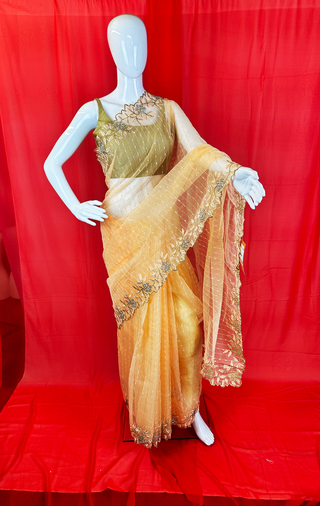 Ethereal Net Saree with Thread Work Border & Embellished Blouse Piece - Shree Shringar
