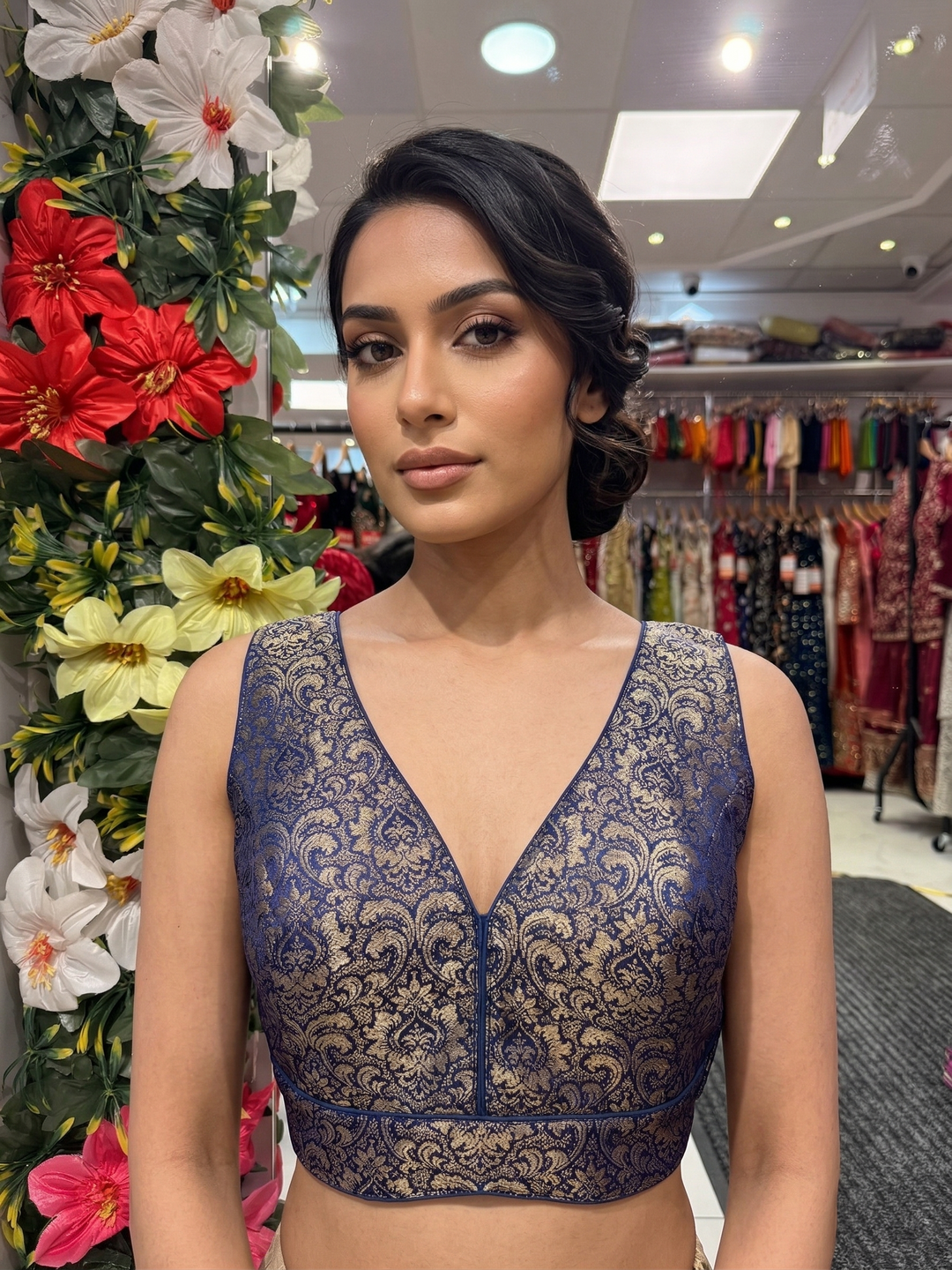 Silk Brocade V-Neck Blouse