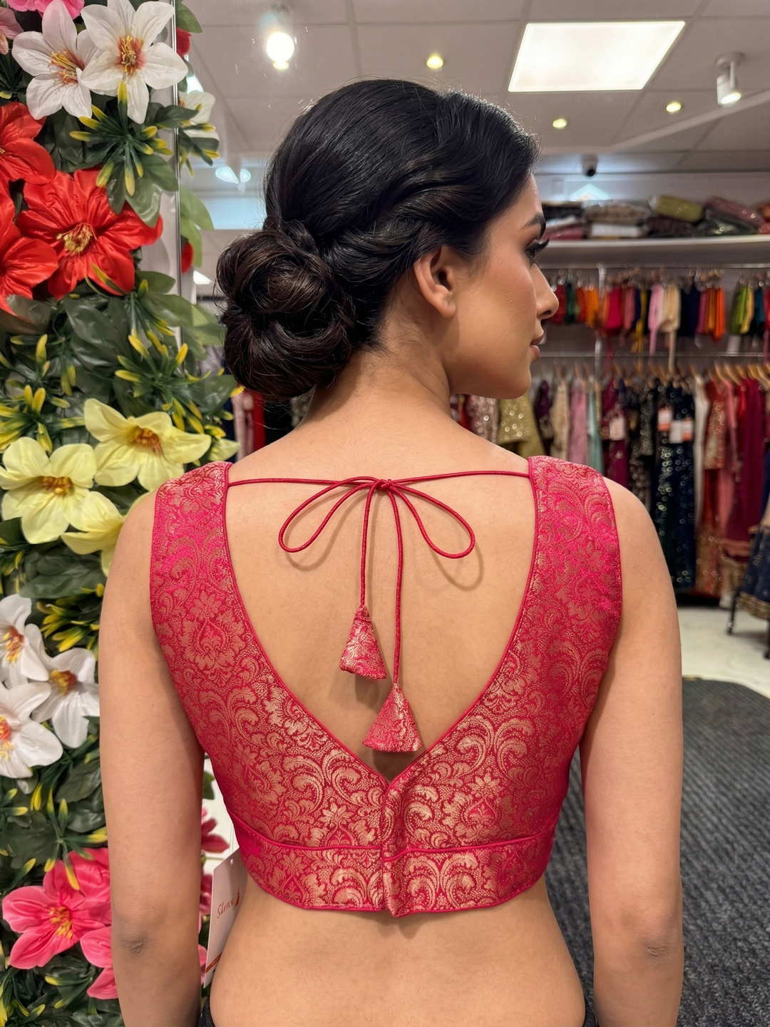 Silk Brocade V-Neck Blouse