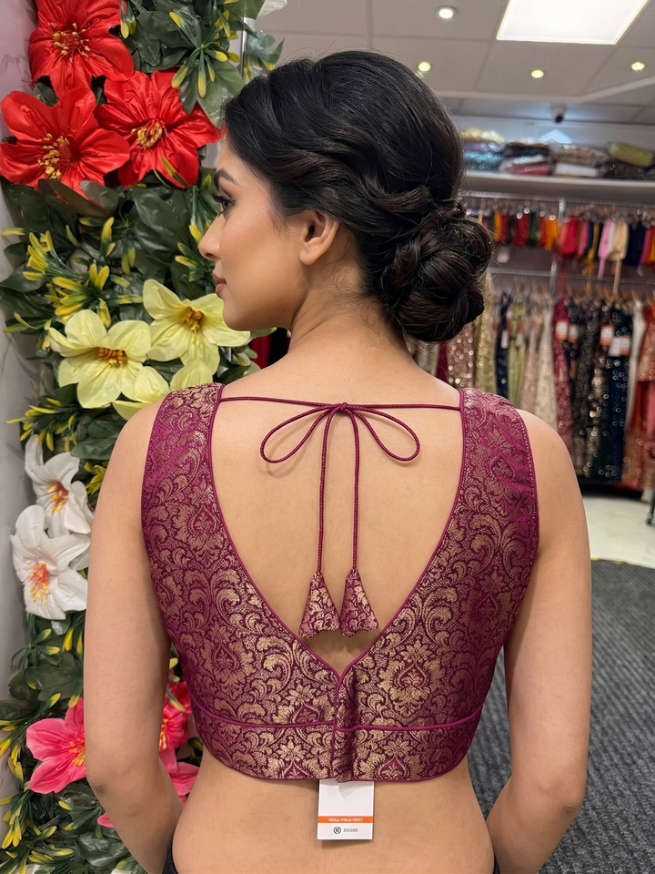 Silk Brocade V-Neck Blouse