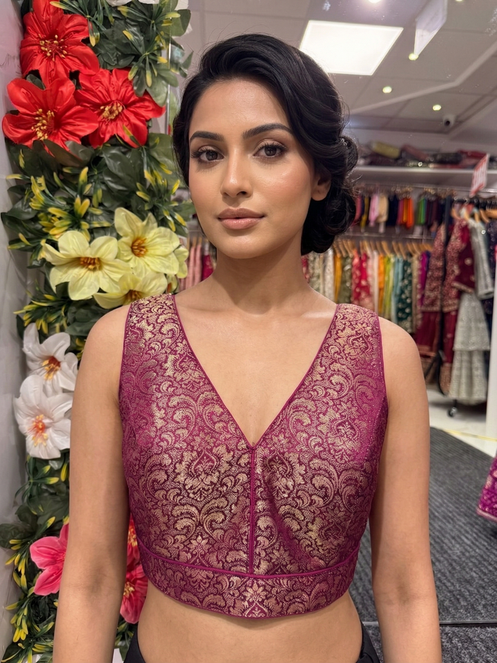 Silk Brocade V-Neck Blouse