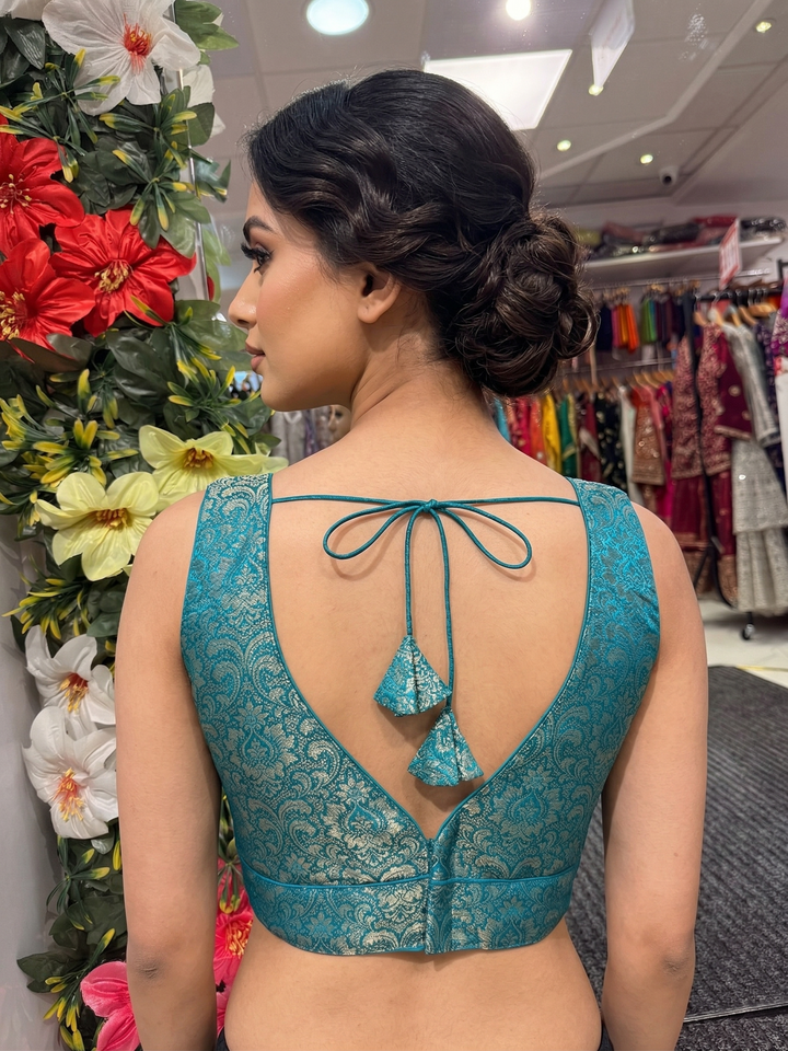 Silk Brocade V-Neck Blouse