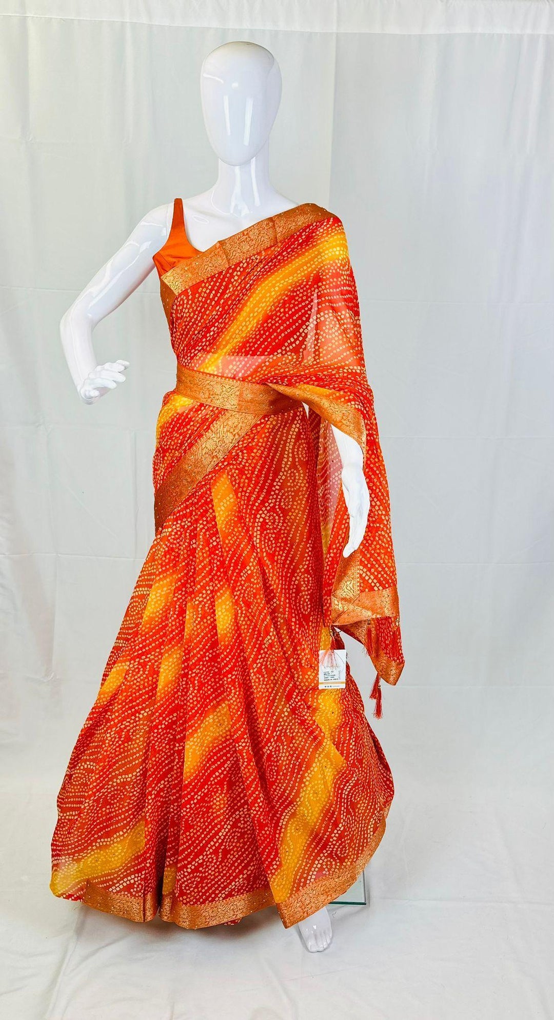 Vibrant Leheriya Bandhani Georgette Saree with Stone Work - Shree Shringar