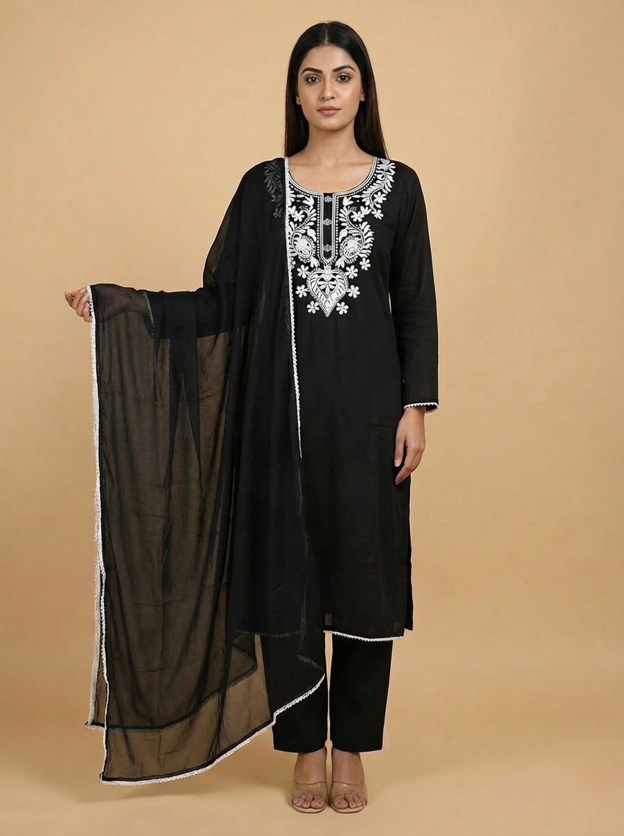 Black rayon Lucknowi kurti set with dupatta UK embroidered chikankari outfit