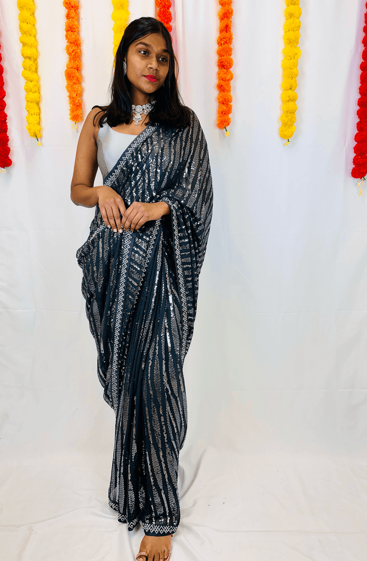 Chiffon Saree with Sparkling Sequin and Diamond Border - Shree Shringar