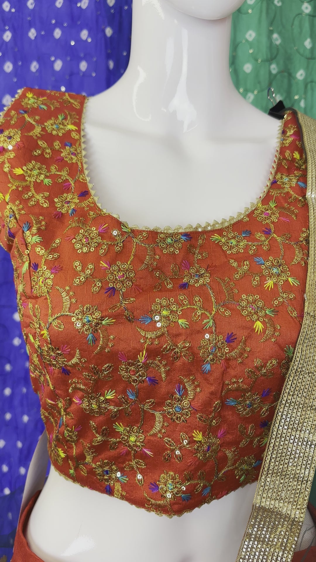 Video of Red Elegant Multicolour Floral Lehenga Choli Set - Adjustable Blouse & Flowy Free-Size Skirt with Delicate Net Dupatta - Shree Shringar