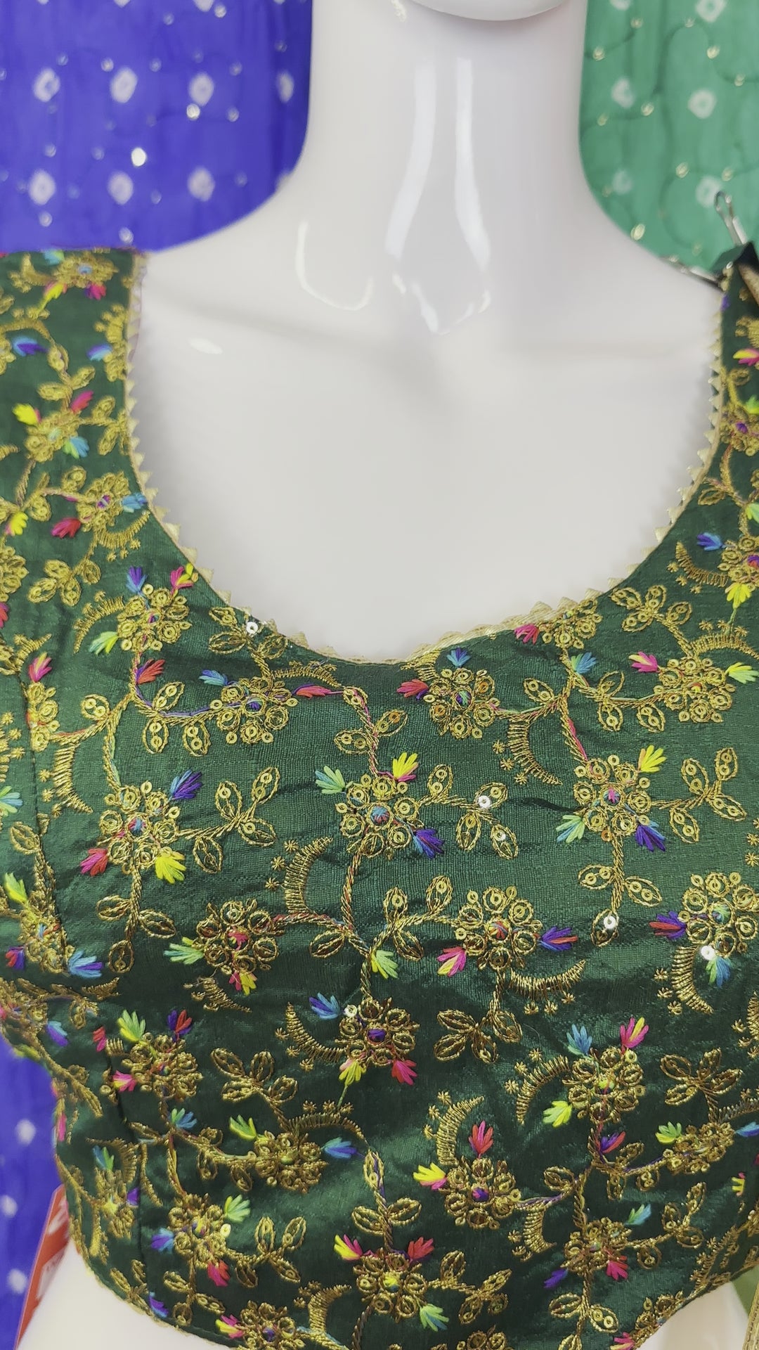Video of Green Elegant Multicolour Floral Lehenga Choli Set - Adjustable Blouse & Flowy Free-Size Skirt with Delicate Net Dupatta - Shree Shringar
