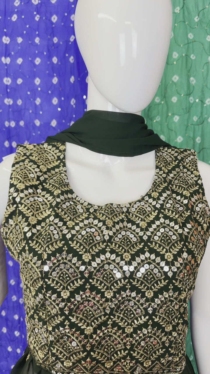 Video of Green Elegant Georgette Peplum Style Lehenga with Sequin & Thread Work | Soft Dupatta Included - Shree Shringar
