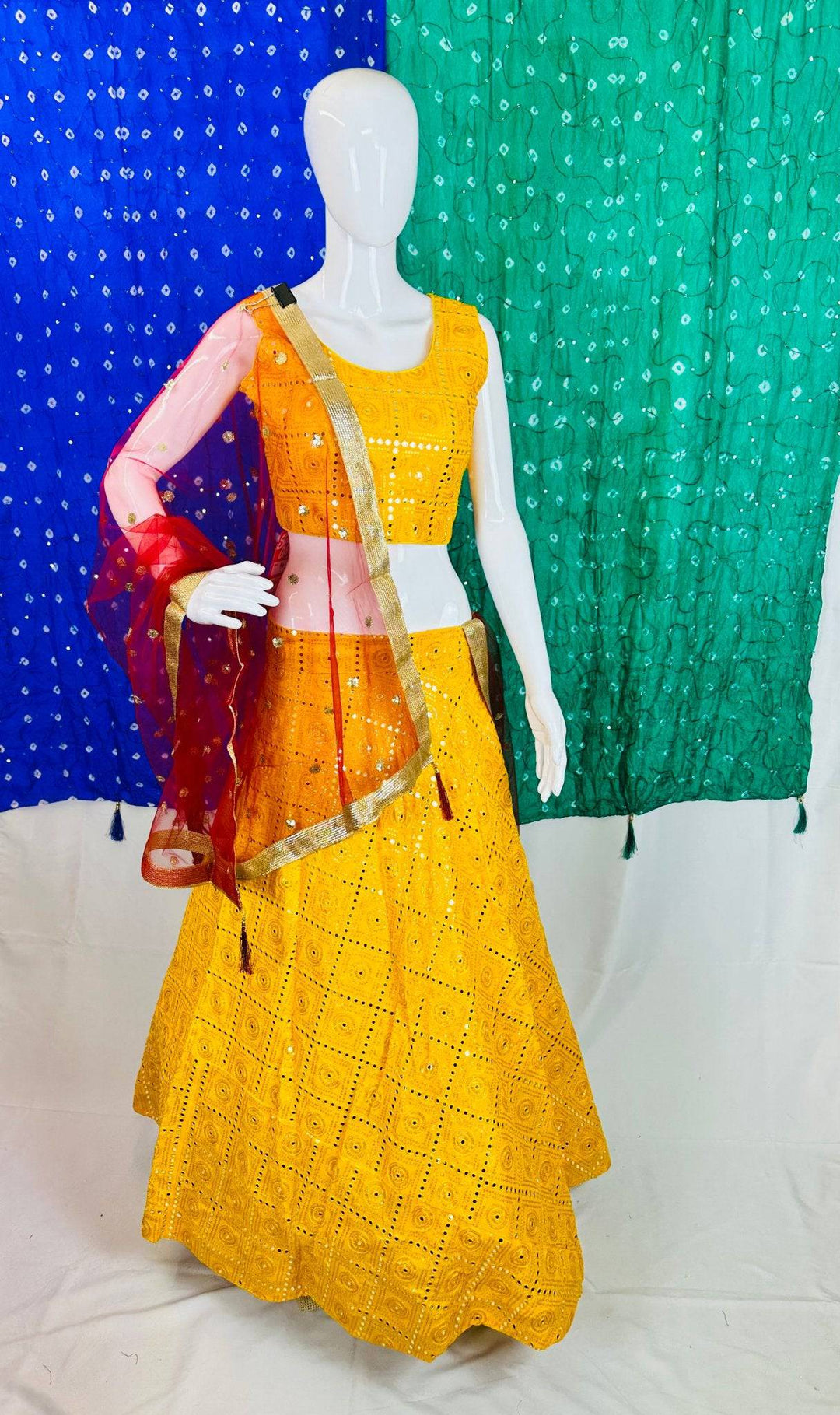 Circle Sequin Lehenga Choli Set - Versatile Blouse & Free-Size Skirt with Elegant Net Dupatta - Shree Shringar