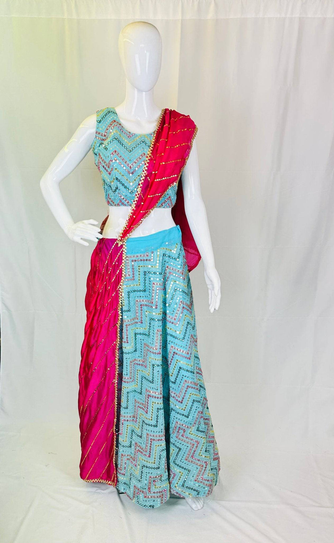 Party Wear Sequin Lehenga Set with Contrast Dupatta - Elegance Meets Style - Shree Shringar