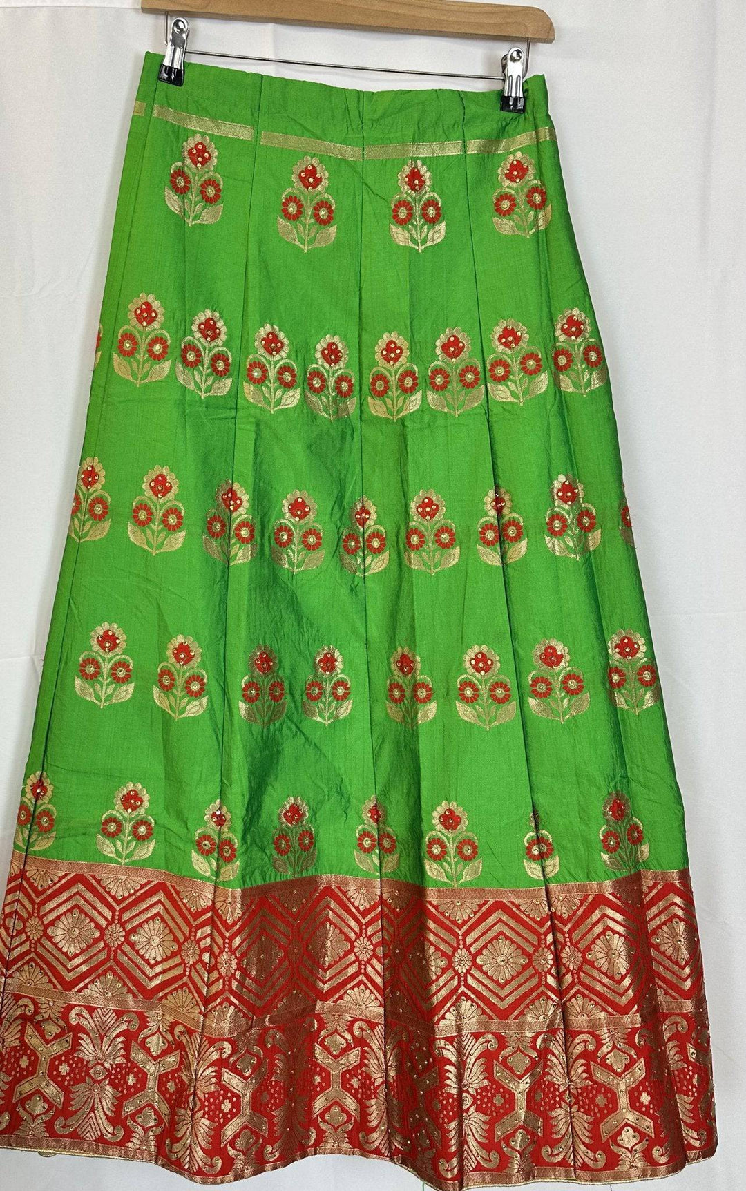 Banarasi Silk Skirt with Floral & Geometric Designs - Shree Shringar