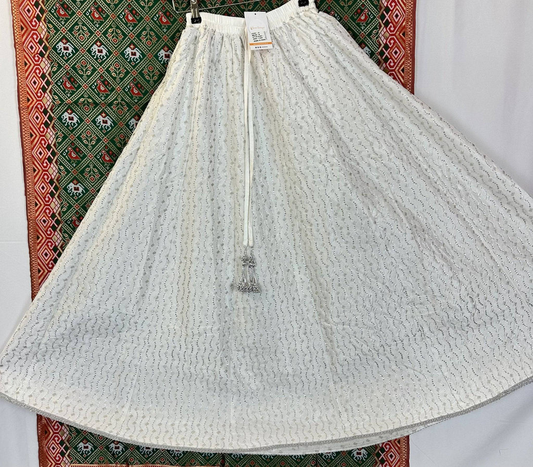 White Skirt Adorned with Dazzling Silver Work - Shree Shringar